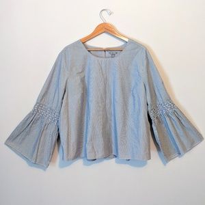 Blue & White Stripe Bell Sleeve Blouse